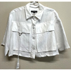Allen Schwartz Women's Cardigan Top Cropped Size S Linen Blend White